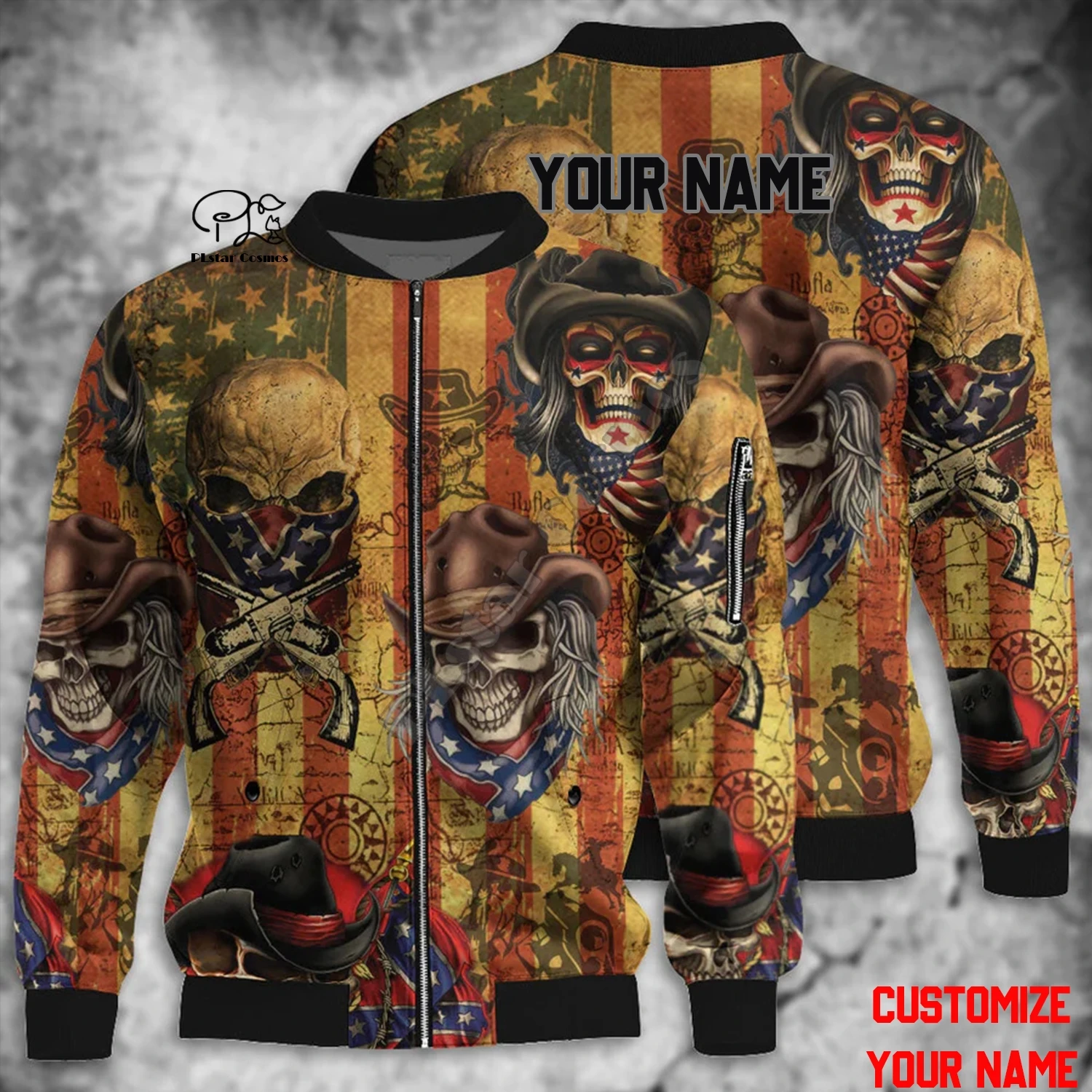 Halloween Series 3D Printed Horror Skull Customized Name Latest Unisex Winter Warm Zippered Flight Jacket Casual W-2