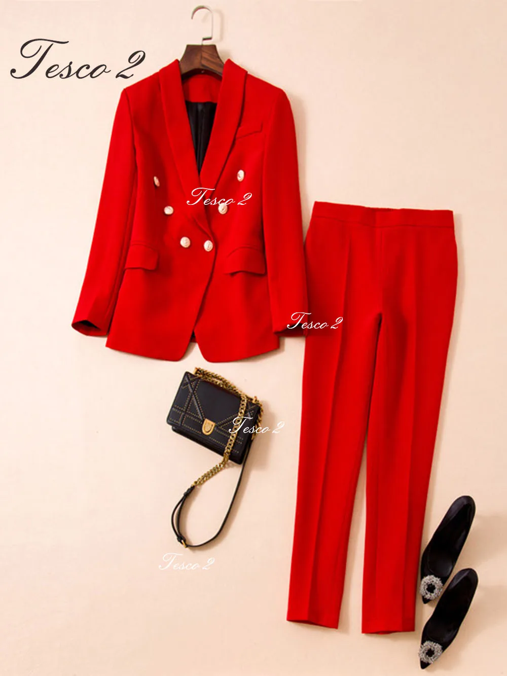 Bright Red Women Suit Bright Eye-Catching Suit For Women For 2 Piece Jacket Blazer Pants For Casual Daily Suit