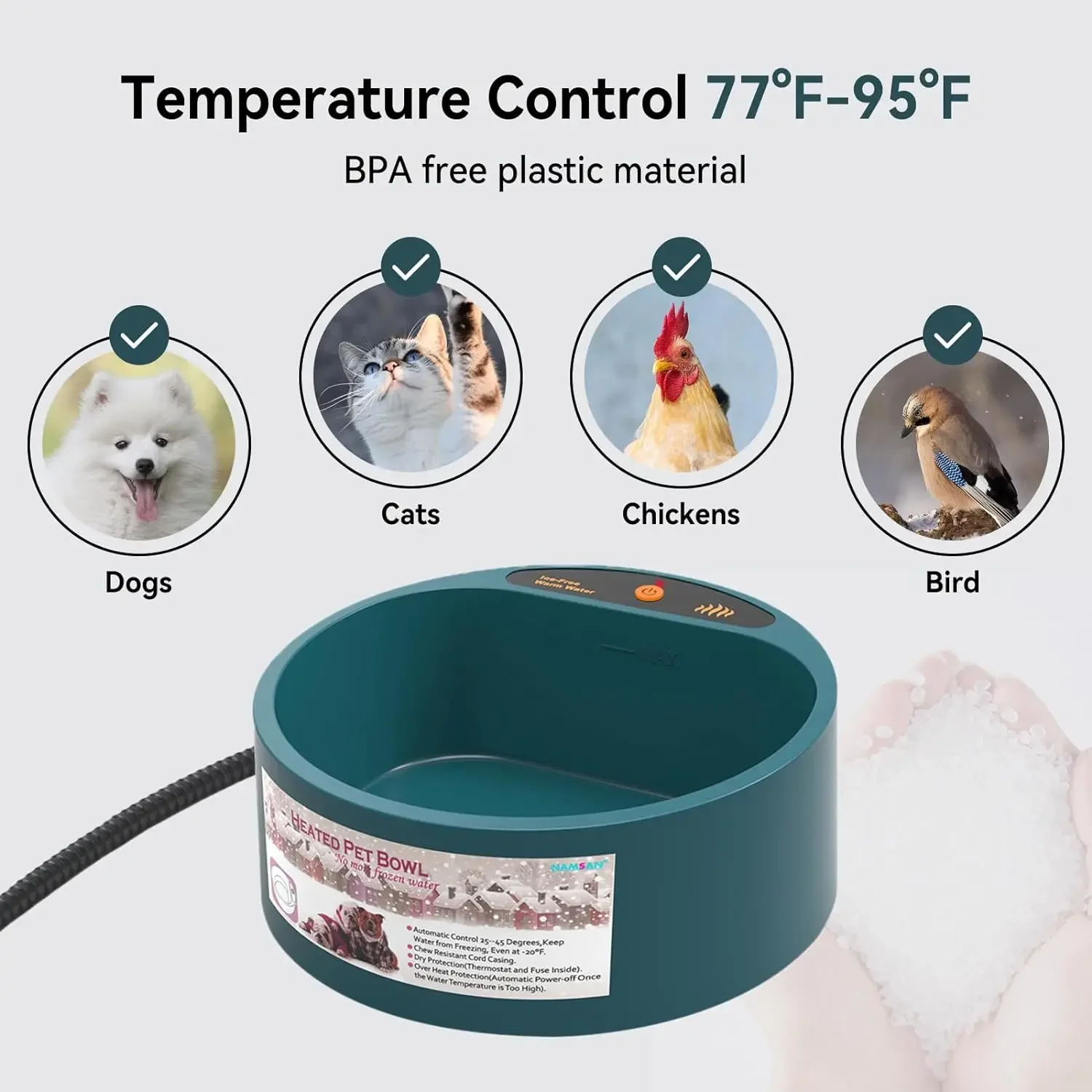 Heated Water Bowl for Dogs, Non-Freezing Outdoor Heated Dog Bowl Winter Heated Pet Bowl for Cats, Chickens Wildlife Pet Supplies