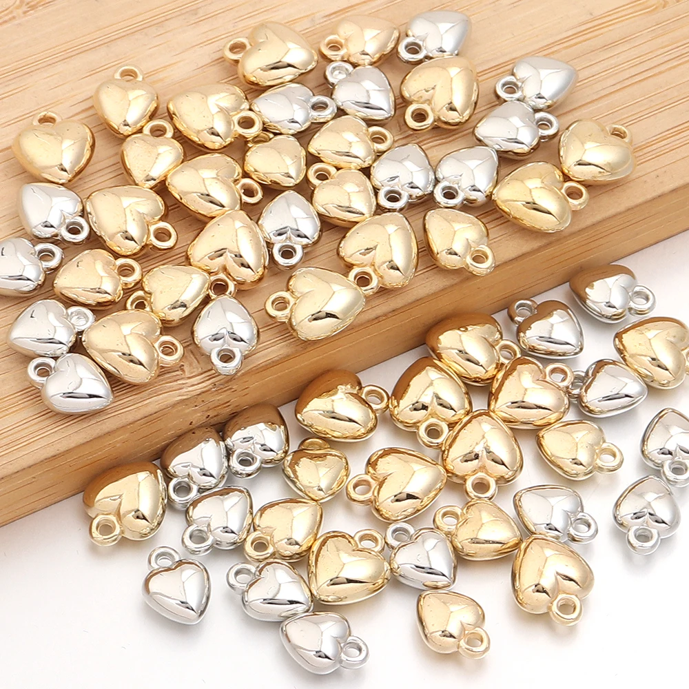 100pcs Heart Bead Charm Gold Silver Plated CCB Plastic Small Pendant for DIY Jewelry Making Bracelet Necklace Earring Pendant view 6