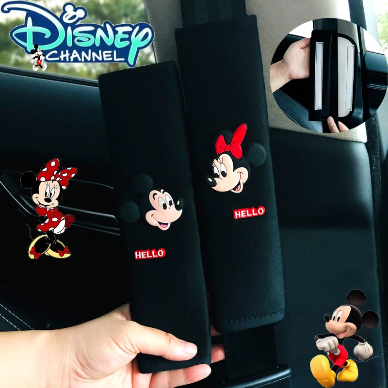 Disney Mickey Mouse Car Seat Belt Shoulder Cover Minnie Anime Figure Cute Cartoon Car Interior Decoration Protective Cover Gifts