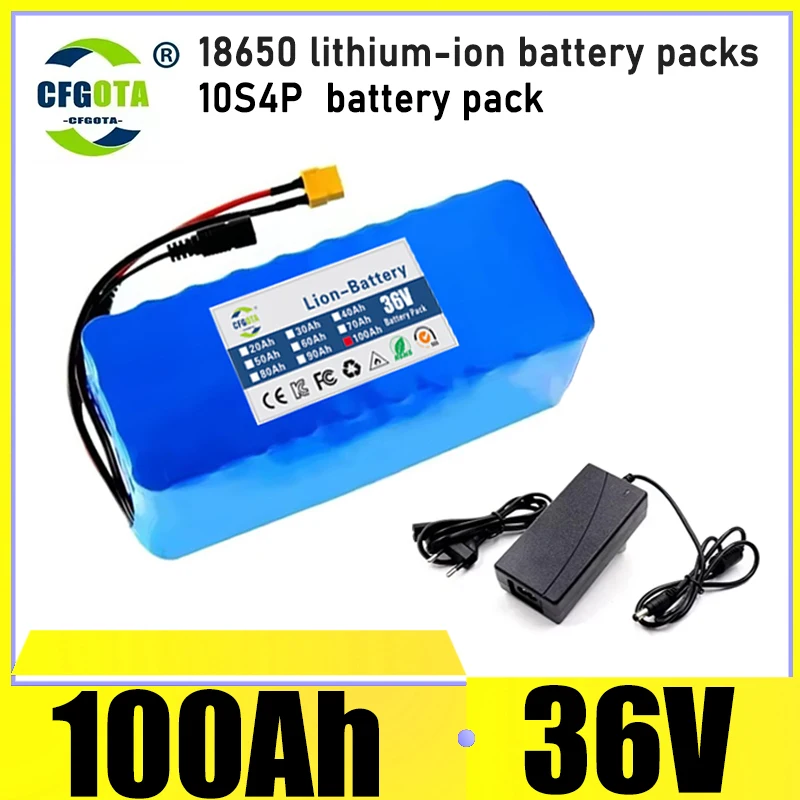 10S4P battery pack 36V 100Ah 36V electric scooter 18650 lithium-ion replacement battery, more efficient