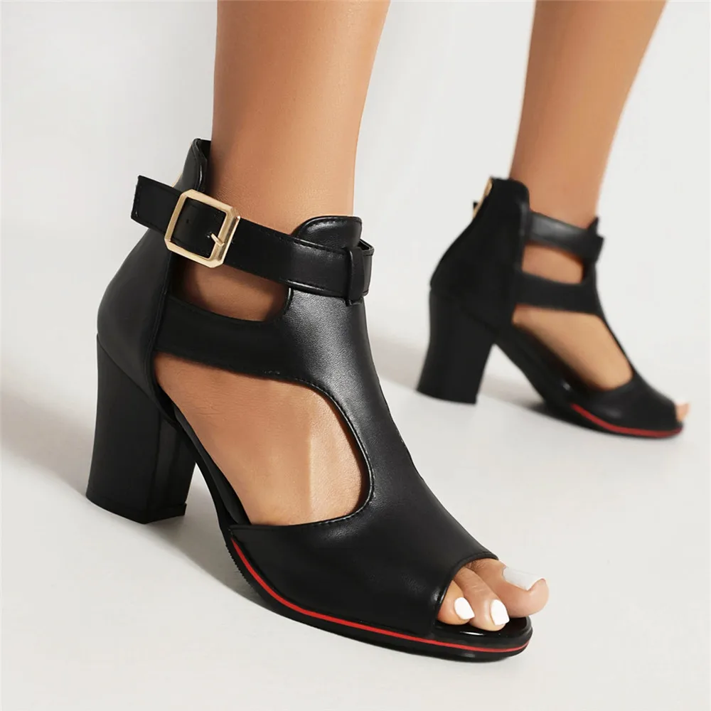 2023 Summer Women Chunky High-Heeled Pumps Black Red White Sandals Casual Rome Gladiator Fish Mouth Zapatillas Mujer Elegantes