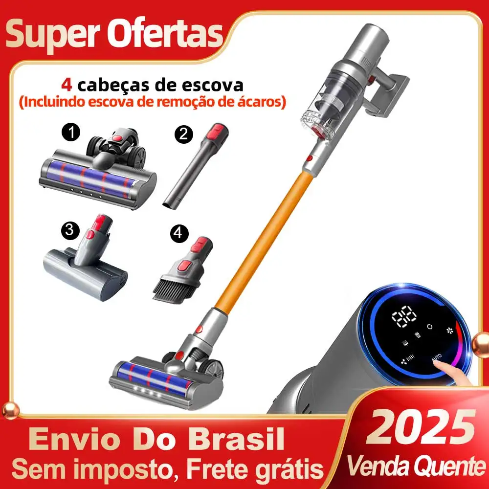 (Código promocional: NEW888)Aspirador de Pó Portátil Sem Fio ABIR VC205, 27000PA, Sensor de Poeira Inteligente, Tela de Toque LED, Controlo Automático de Velocidade, Eliminador Portátil de Ácaros