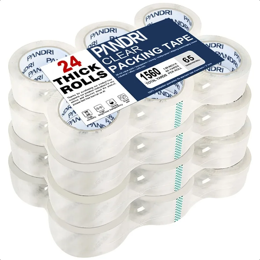Nastro da imballaggio trasparente 24 rotoli Nastro da imballaggio resistente per imballaggi di spedizione Sigillatura mobile 1,88 pollici di larghezza 65 iarde per rotolo