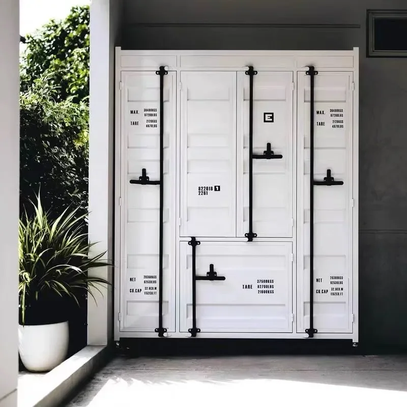 Wrought Iron Industrial Style Meal Prep Cabinet Tea Storage Locker Mobile Dining Container for Camping and Home Organization