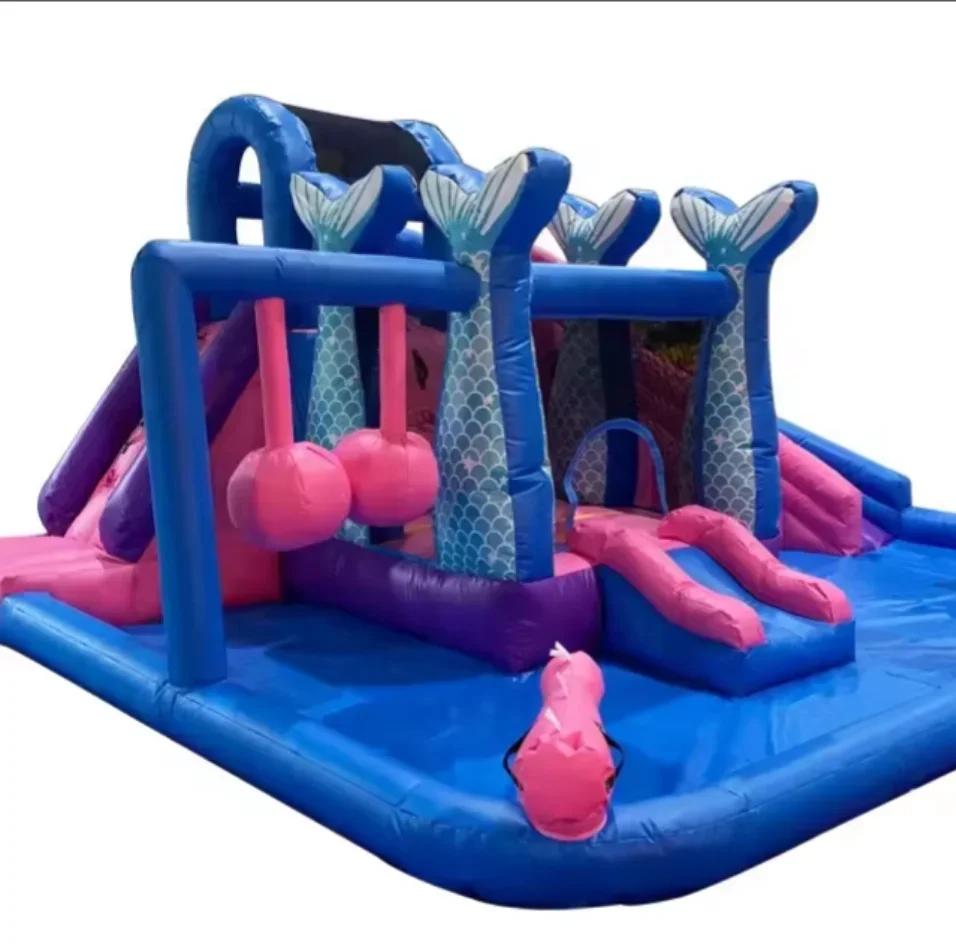 Bulk Custom Oxford Cloth Mermaid Multi-function Obstacle Water Slide Inflatable Castle
