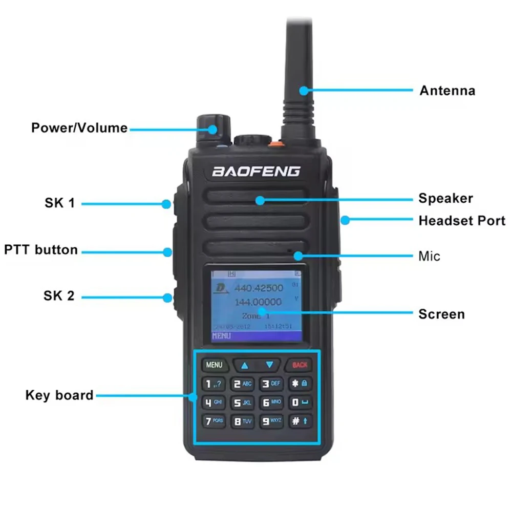 Baofeng DM-1702 GPS DMR Digital Radio 5W Dual Time Slot Walkie Talkie VOX Dual Band 144/430MHz Ham Radio