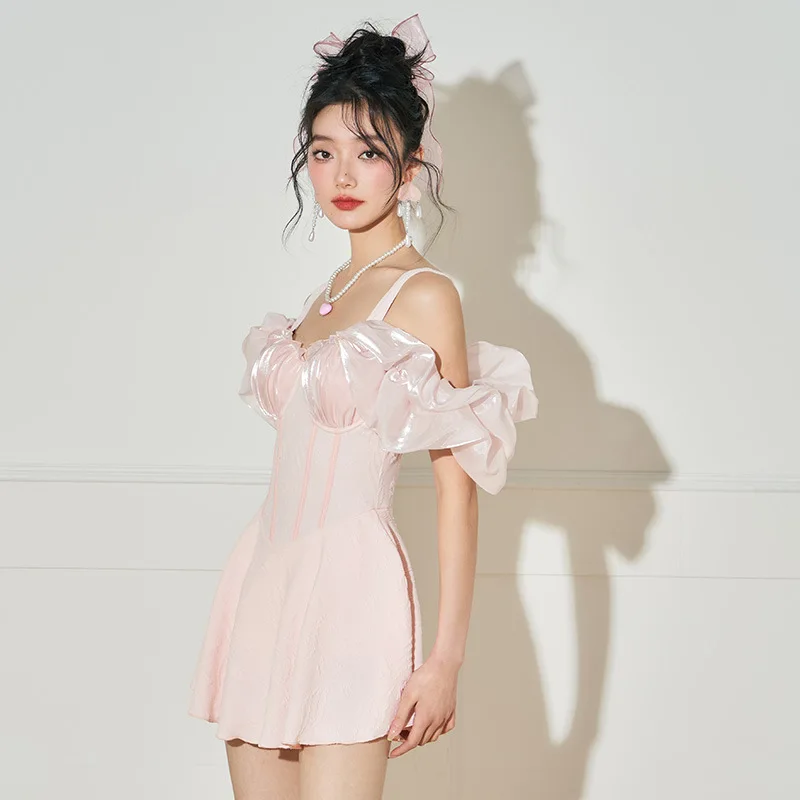 wisuwore 2023 Korea Style One Piece Swimsuit Women Solid Sexy Swimwear Pink Ruffled Sexy Swimwear Beach Pool Thong Monokini