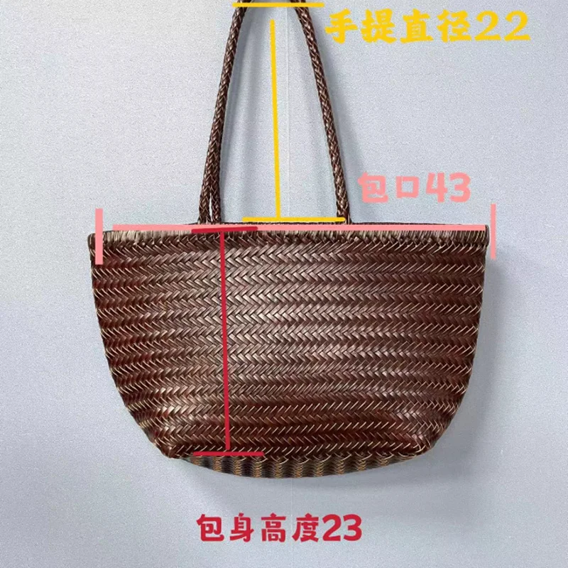 Large size Vintage Hand-woven Genuine Leather Woven casual vegetable basket bag Woven Inside Bag Shopping Bag Tote Bag