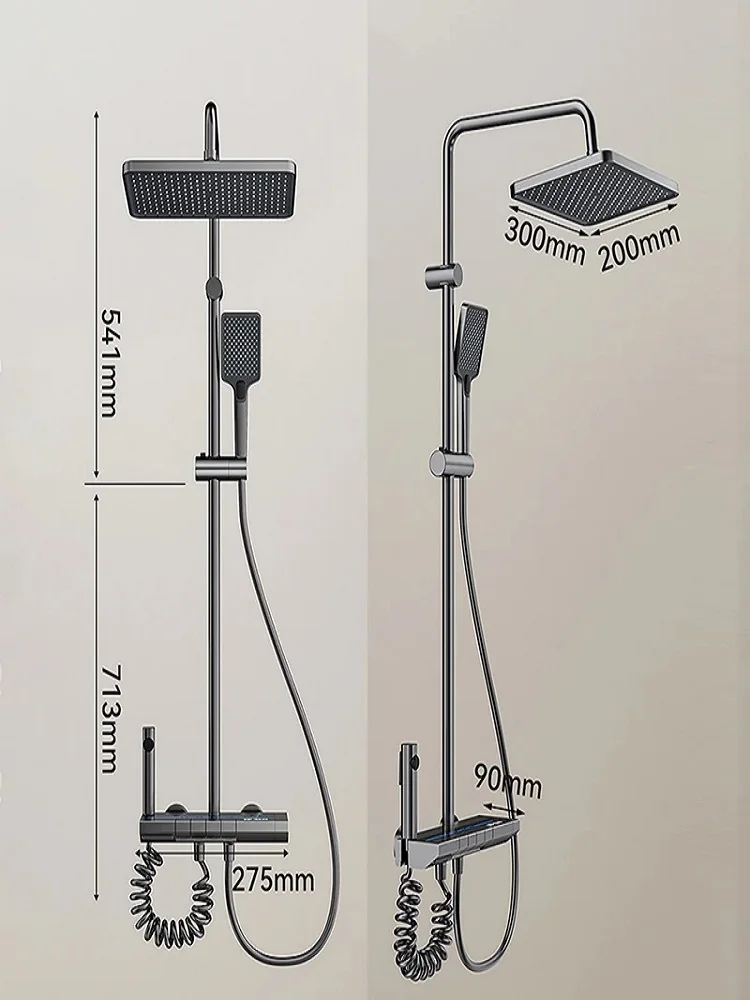 Pommeau de douche avec bouton de piano gris, lumière ambiante, HOShower, ensemble complet, affichage numérique, ensembles de système de douche, pluie, F/05