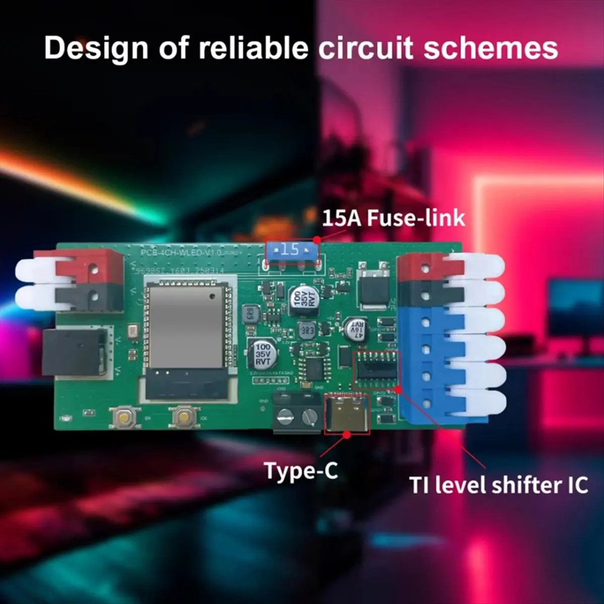 A74U WLED Controller with 4 Outputs 15A Fuse Mic Sound Dynamic Lights DIY Saving Relay Level Shifter IC White