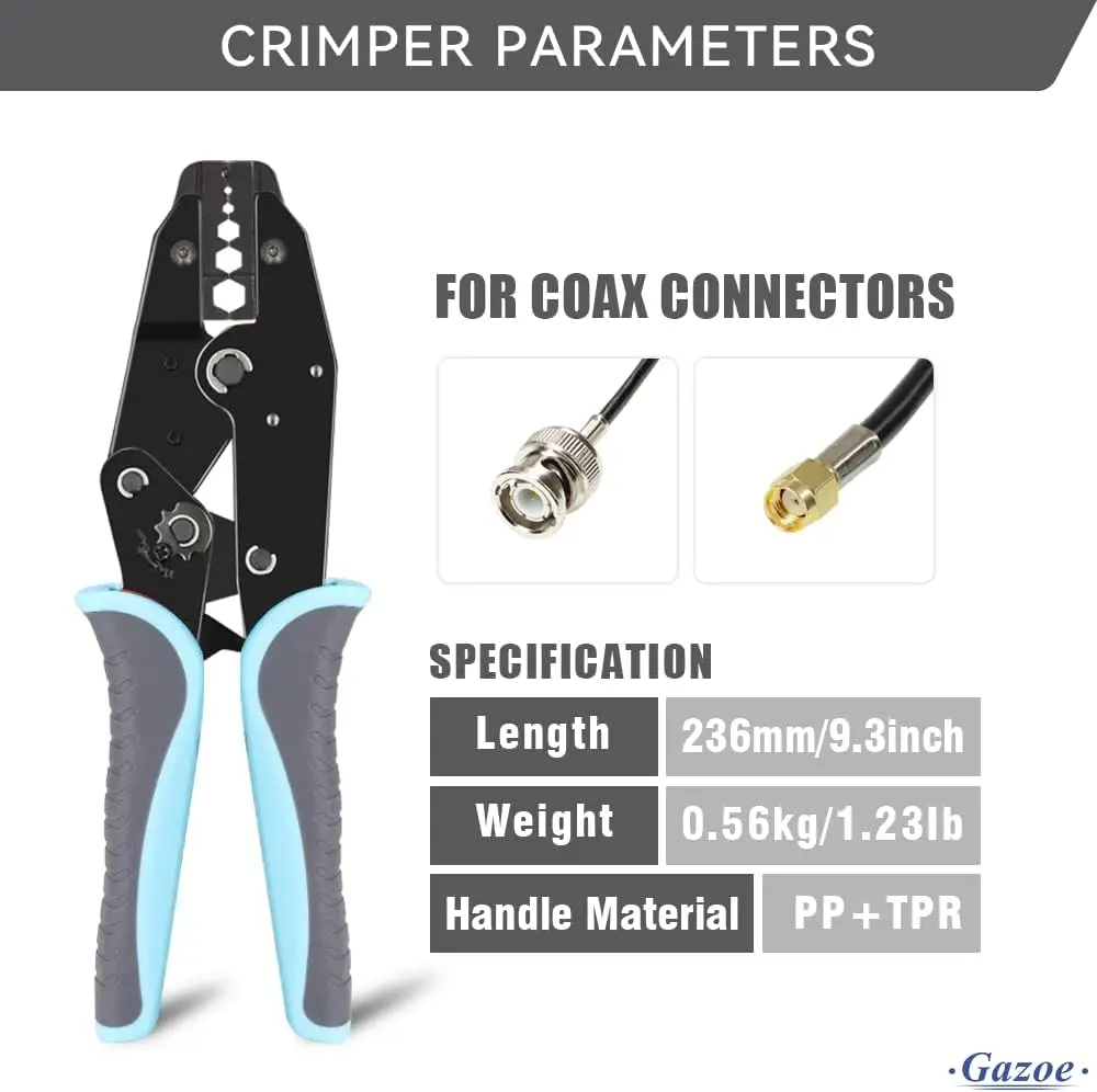 مجموعة أدوات تجعيد محورية متعددة الاستخدامات مع 5 فكي، متجرد، وقاطع لموصلات كابل RG RF