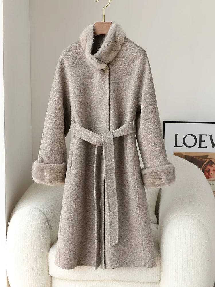 2024 Top quality Winter warm plush real Mink Fur Collar parka coats Long Jackets With Real mink fur trench coats