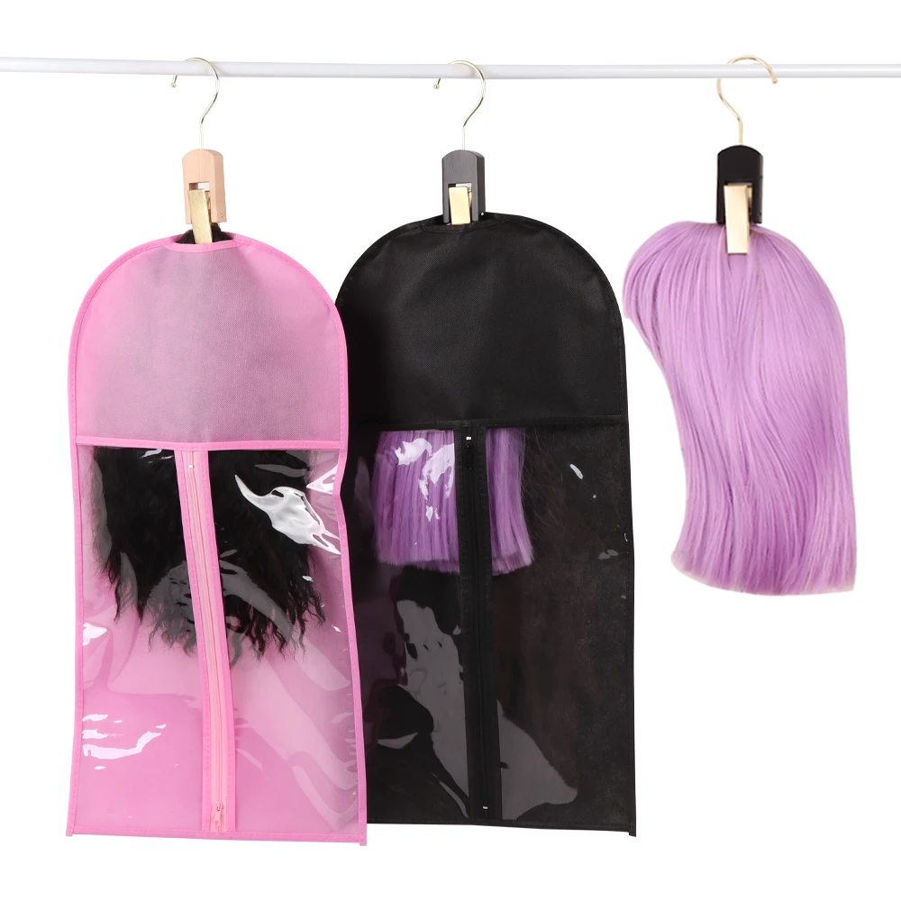 Nunify 1pcs Non Woven Wig Bag And 1pcs Hanger Clip For Wig Storage Dust-proof Wig Storage Bag With Wooden Hanger Wig Accessories