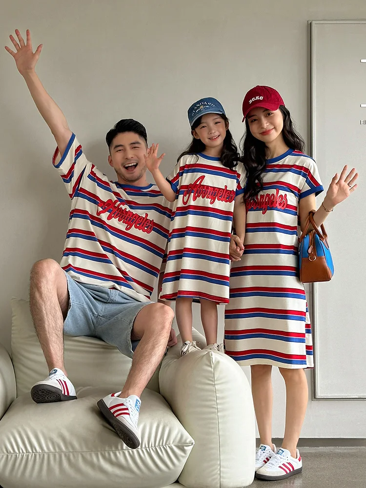 

Летняя хлопковая футболка в полоску ort Sve, одинаковая одежда, тонкая повседневная детская одежда для мамы и дочки Dr