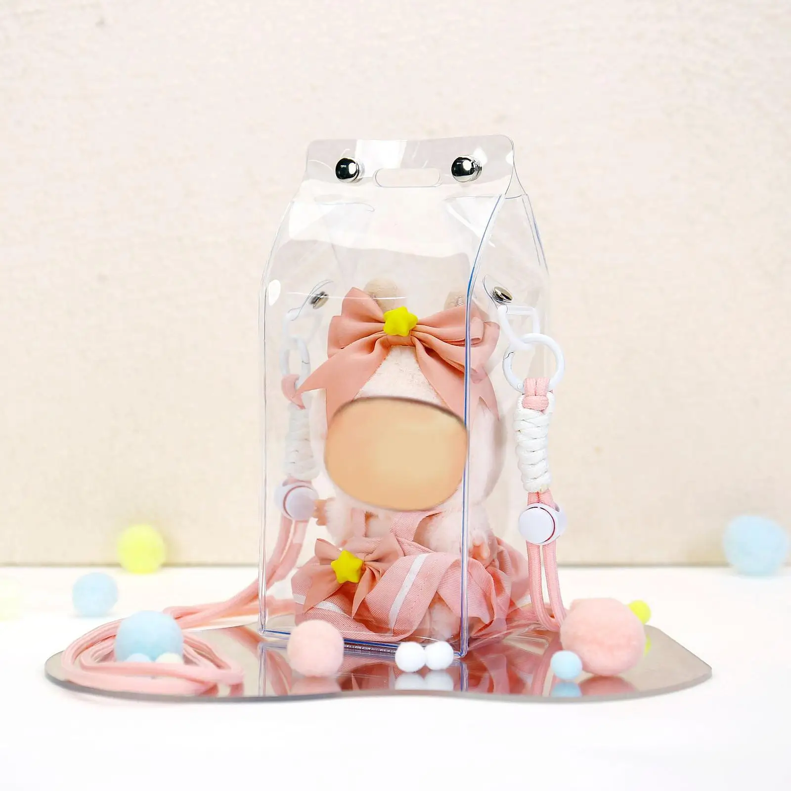 

Doll Display Bag Tiny Practical with Shoulder Strap Transparent PVC Doll Pouch for Collectibles Figures Collectibles Plush Toy