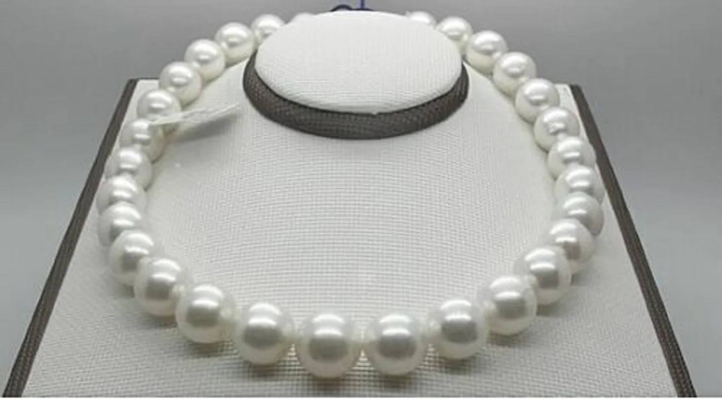 

20 "giant AAAA 10-11mm genuine South China Sea white round pearl necklace 14k-