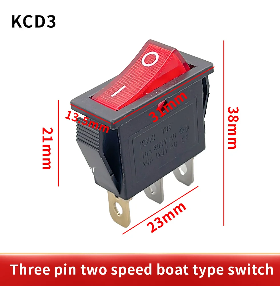 KCD3 Rocker Switch ON-OFF 2 Position 3 Pin Electrical equipment  With Light Power Switch 16A 250VAC/ 20A 125VAC 35mm*31mm*14mm