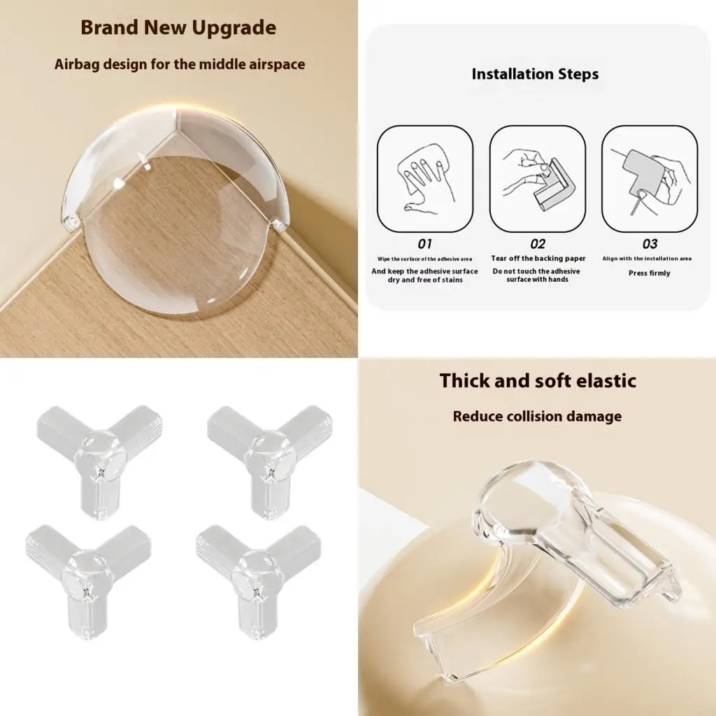 

D5QA 4xQuick Install Adhesive Corner Protectors For Baby Proofing Tables Clear Design
