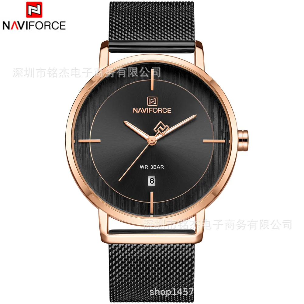 NAVIFORCE 3009 Chronograph Men\'s Fashion Casual Quartz Watch Men Waterproof Sport Watches Black Leather 24 Hour Calendar Clock