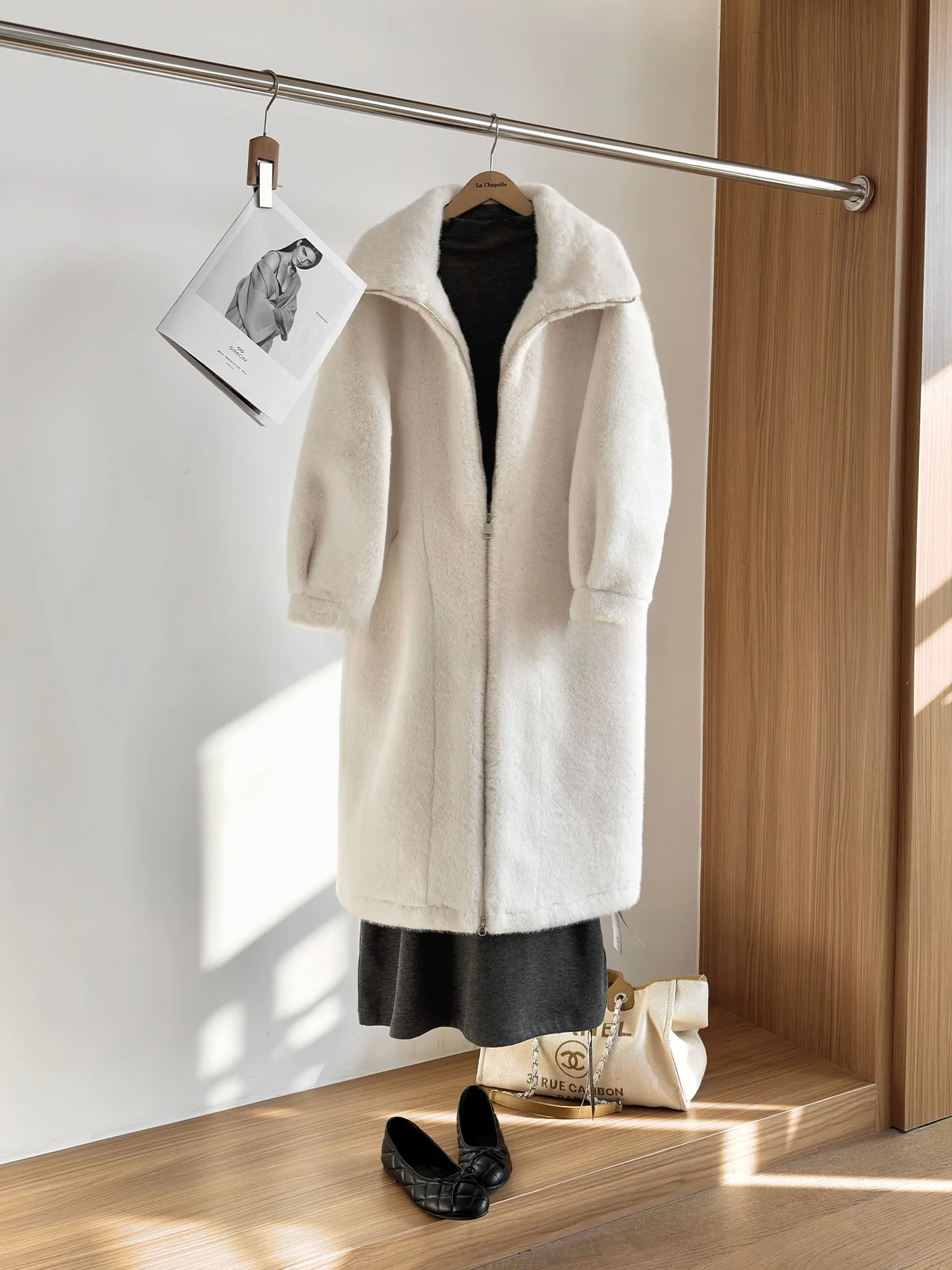 

La Chapelle Women's Long Coat Jaet Fake Fur Collar Loose Fit Casual Sle Polyester Fiber Zipper Closure Spring Outer...