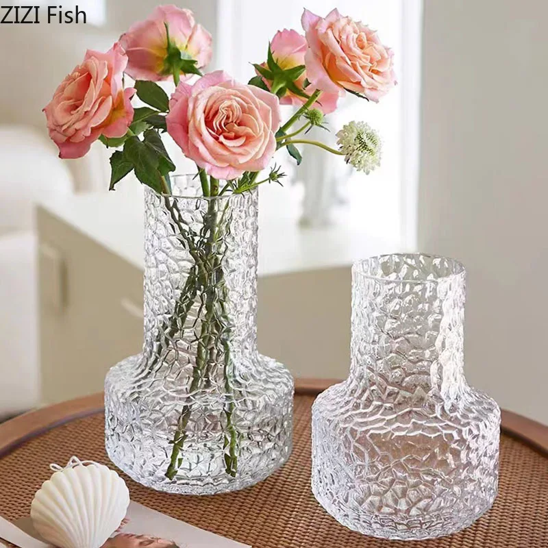 Convex Grain Texture Transparent Glass Vase Flower Pots Flower Arrangement Desk Decoration Ornaments Hydroponics Floral Vases