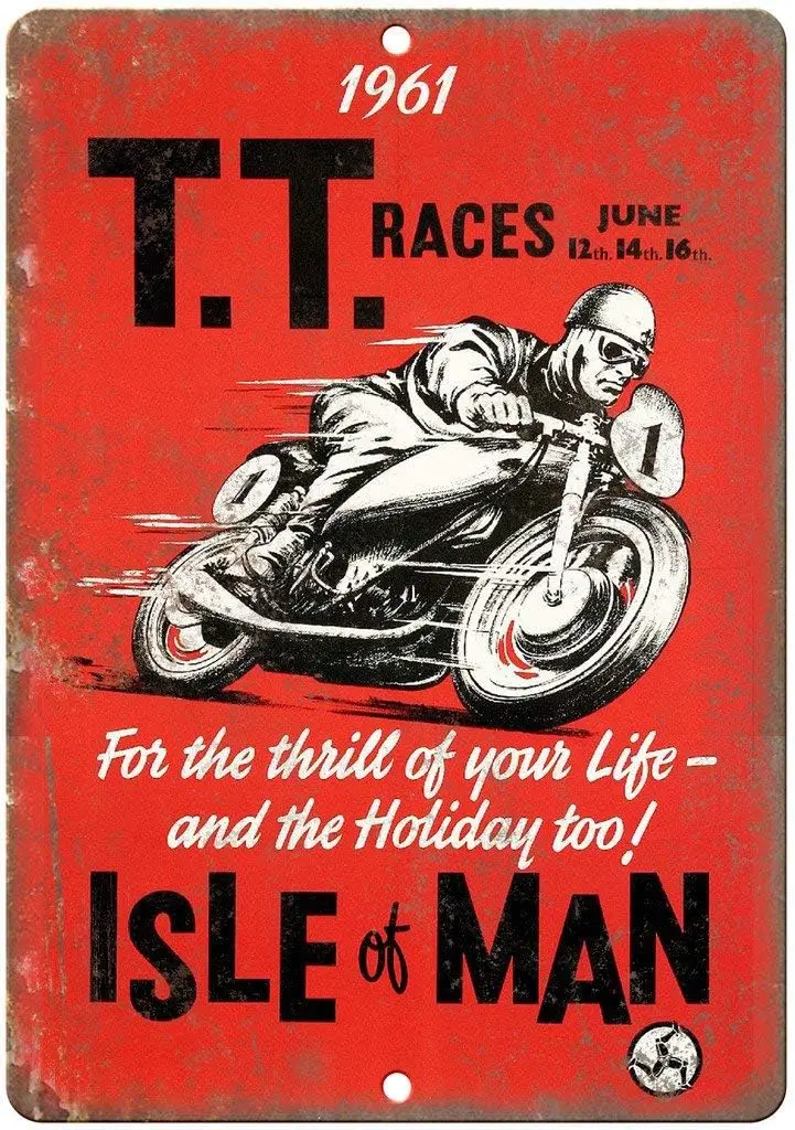 TT Races Isle of Man Motorcycle Tin Sign Vintage Wall Poster Retro Iron Painting Metal Plaque Sheet for Bar Cafe Garage Home Gif