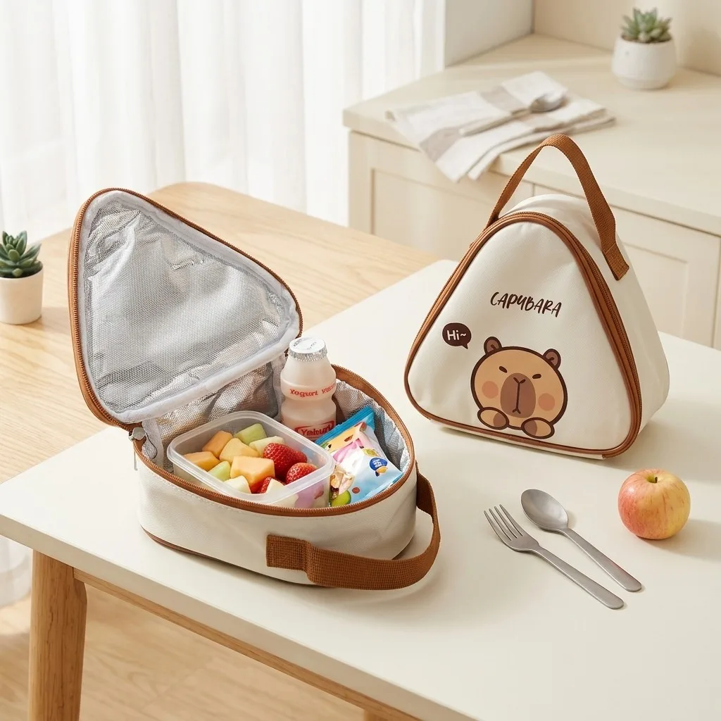 Capybara Bear Thermal Lunch Bag Mini Insulated Bento Box Snack Food Cooler Container Kids School Women Kawaii Triangle Handle