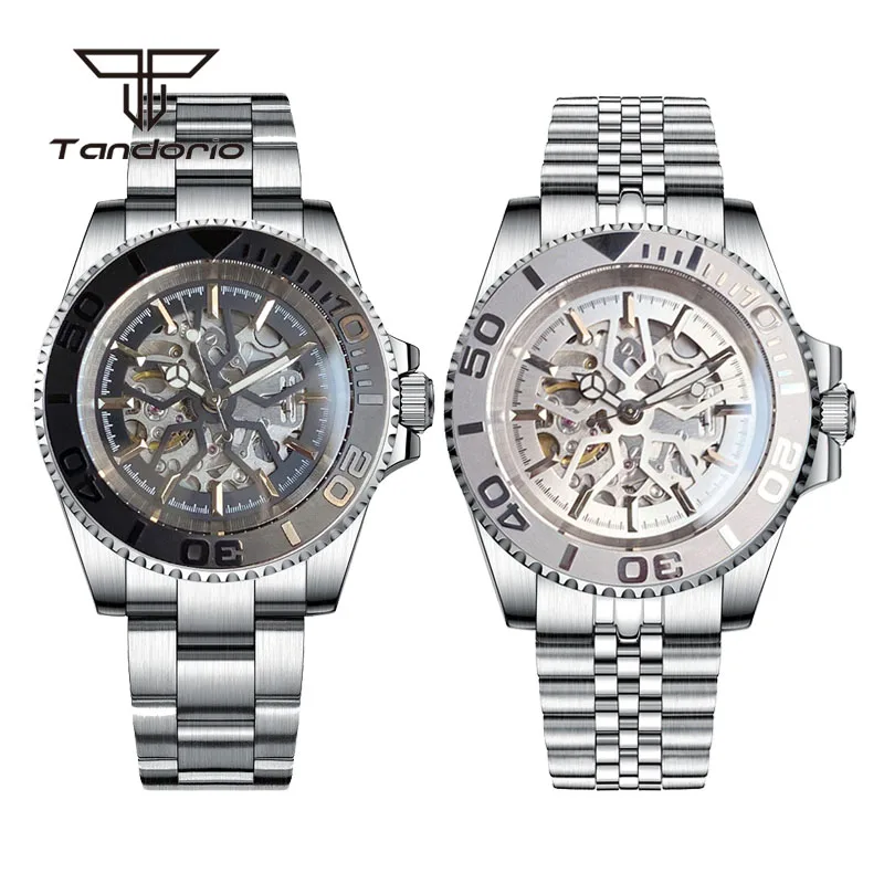 

Tandorio Hollow Dial NH70 Movt Skeleton 40mm Dive Automatic Watch for Men Sapphire 120 Clicks Bezel Stainless Steel Wristwatch