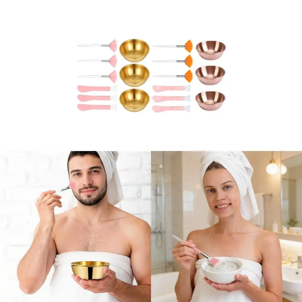 M6CB Pack of 9 Complete Face Mask Mixing Bowl and Tool Set for Handmade Skincare