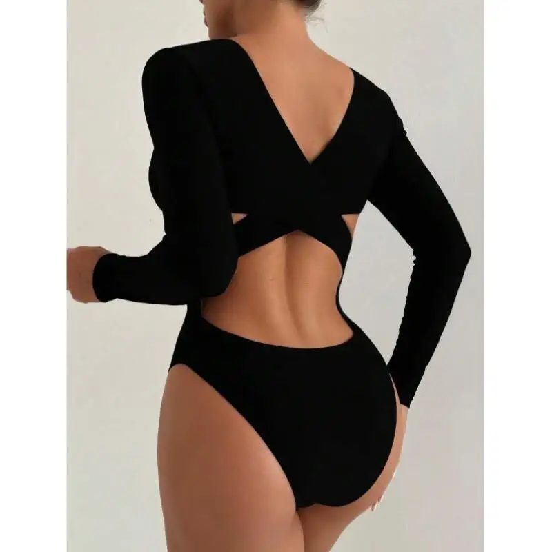 

New Sle pc Ladies Monocomatic Swimsuit Simple Design Swimwear Casual Sport Suit Seven Sve Long Autumn Season