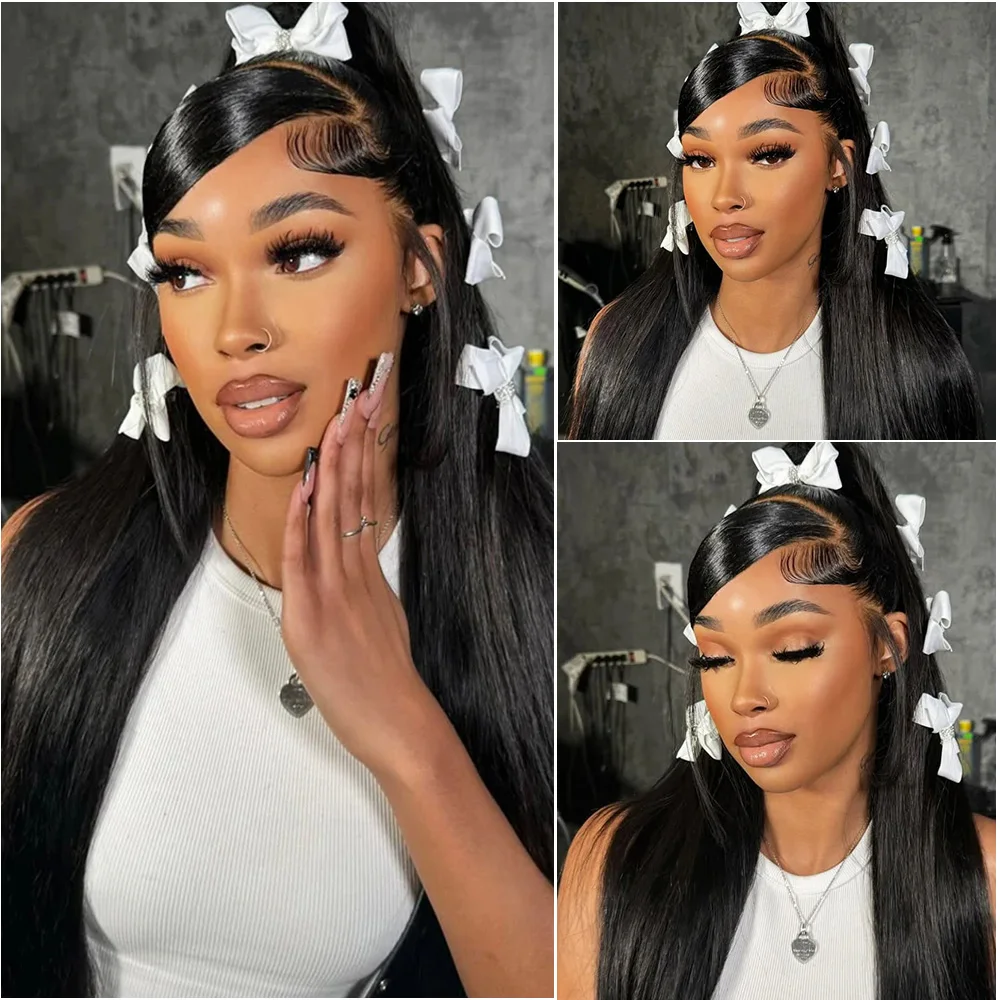 Bone Straight 13x6 Lace Front Human Hair 13x4 HD Transparent Lace Frontal Wig 36 38 Inches 5x5 Glueless Closure Wigs Pre Plucked image 4