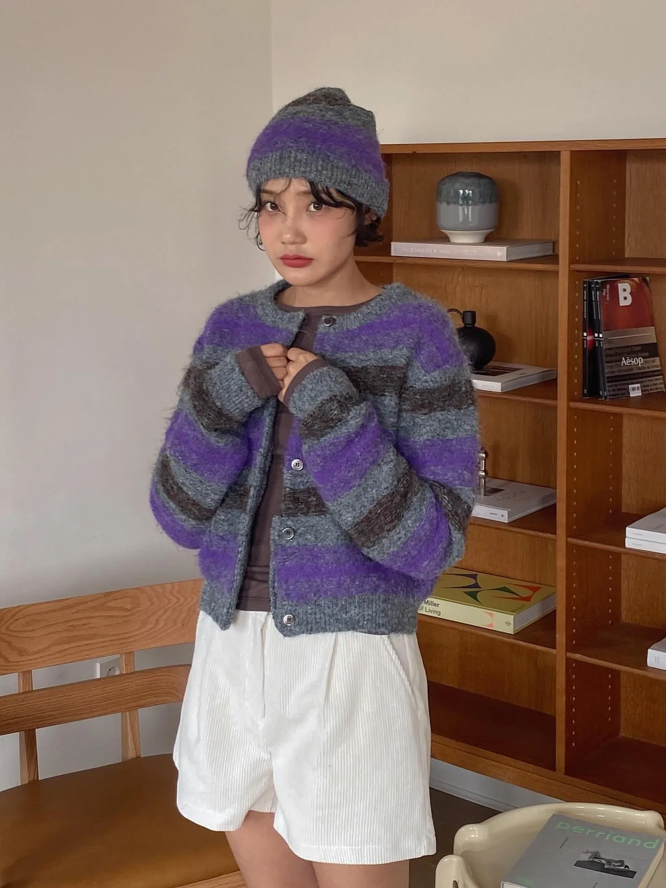 

Шикарный осенне-зимний винтажный круглый вязаный свитер на одной пуговице Plu Long Sve в полоску, женское пальто для поездок на работу, чистая электронная коммерция