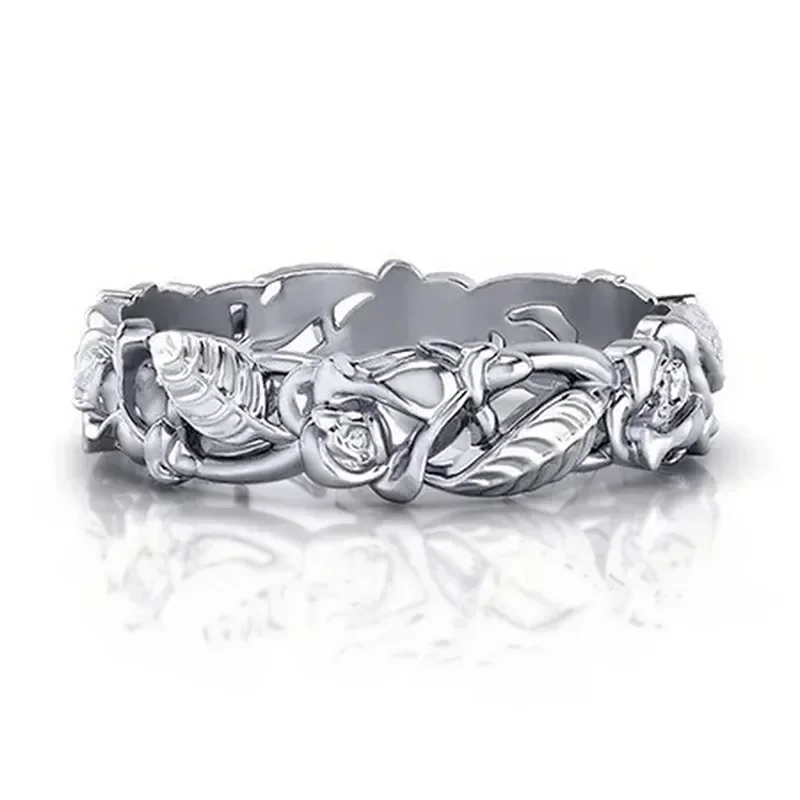 Gift Retro Fashion Style Ring Flower Leaf Hollow  European and American Rose High End Engagement Jewelry