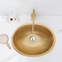 Lavabo empotrado dorado debajo del mostrador, lavabo de baño, lavabo