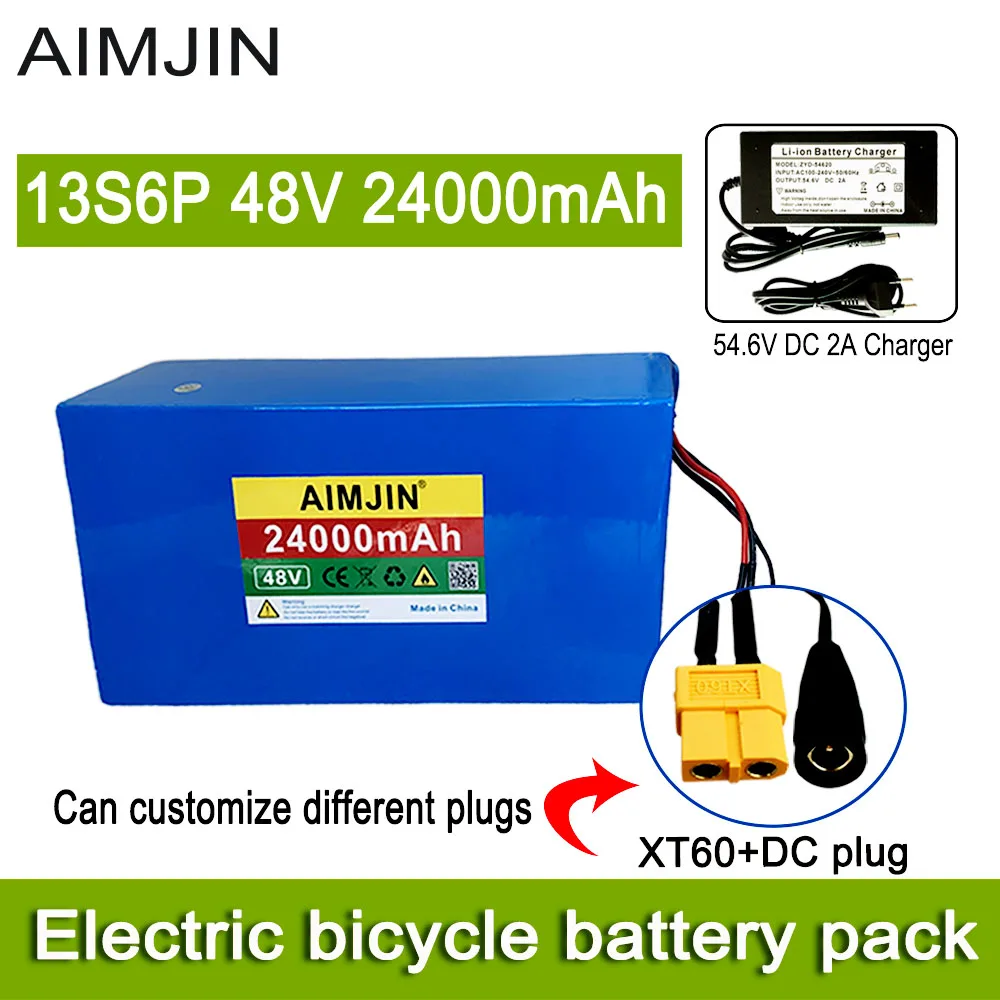 100% New 13S6P 48V 24000mAh Li-ion Battery Pack,2000W Citycoco Motorized Scooter Battery Built In 50A BMS+54.6V Charger