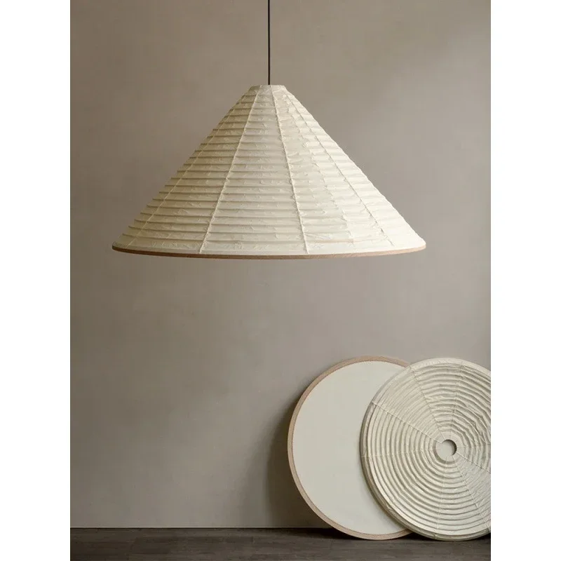 

2025 Japanese Designer Cone Rice Paper Chandelier Creative Living Room Tearoom Atmosphere Chandelier Bedroom Restaurant Pendant