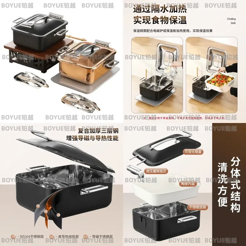 304 Stainless Steel Buffet Warmer Chafing Dish Commercial Food Heater for Hotel Restaurant Breakfast Service Insulation Pot