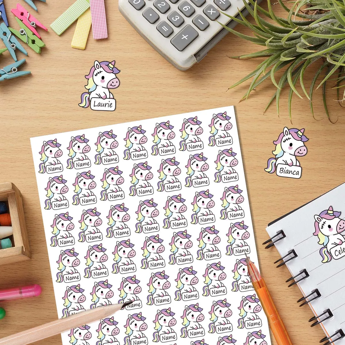147/98/49pcs Custom Name Sticker, Clear Waterproof Label, Uunicorn Pattern Sticker, Easy To Tear and Easy To Attach Suitable