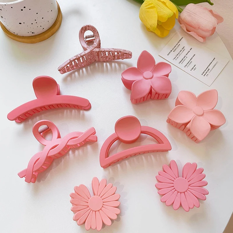 New Claw Clip for Women Tough Pink Plastic Hair Claw Large Geometric Headband Hair Clamps Crab Hair Clip Hair Accessories Gift