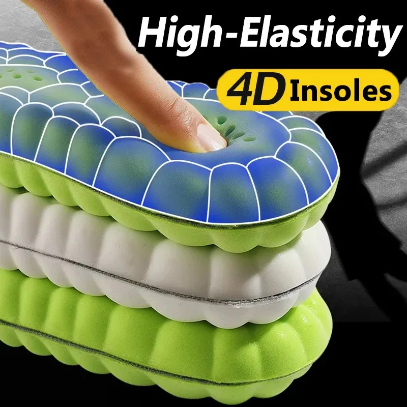 1 Pair 4D Sports Insoles For Men Women, PU Sole Soft Breathable Shock Absorption Cushion Running Insoles