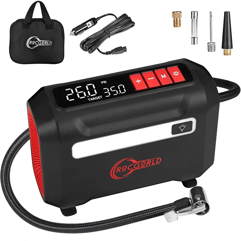

R8 Tire Inflator Portable Air Compressor, DC 12V Air Compressor Portable with Large Dual Digital Screen, 3X Faster Inflation
