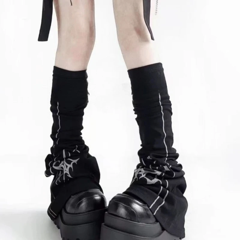 

Women's Y2k Leg Warmers Punk Gothic Harajuku Japanese Winter Spicy Girls Black Print Slim Fashion Boot Speaker Leg Warmers Cover