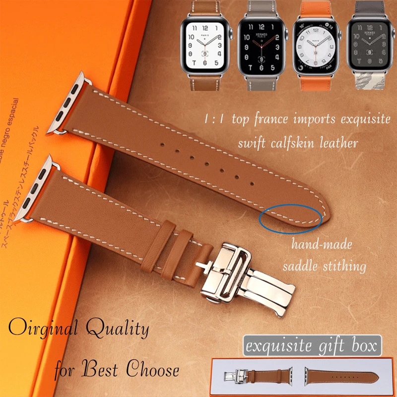 For Apple Watch Straps Genuine Leather Correa Apple Watch Band 9 8 7 6 5 4 3 2 1 SE Bracelet Apple Watch 49 45 44 42 41 40 38mm