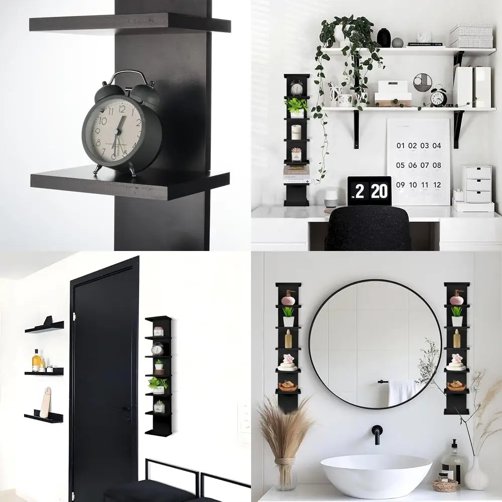 

7-уровневая черная плавающая настенная полка — компактный органайзер для хранения домашнего декора в комнате и ванных комнате