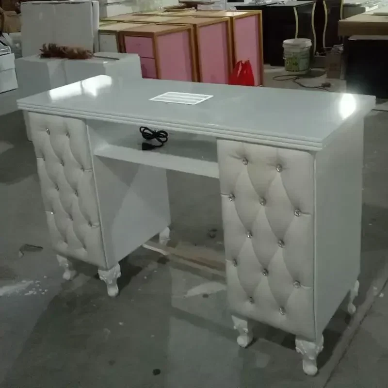 All White nail table light luxury salon beauty nail tables with pull button design for beauty salon manicure furniture shops