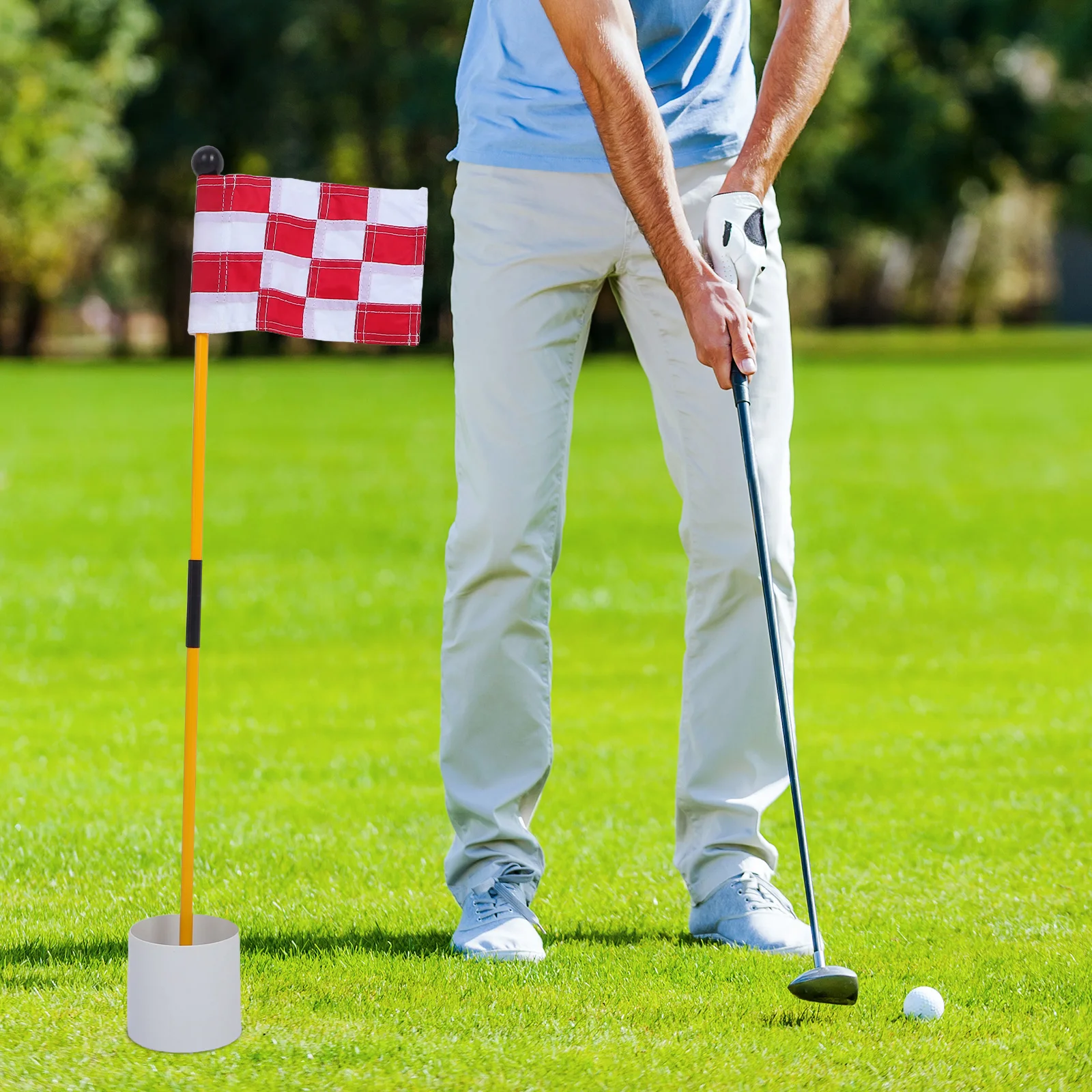 

Golf Flagpole Set Golf Training Equipment Red Practice Target Drainage Hole for Green Location Durable Nylon Fiberglass ABS