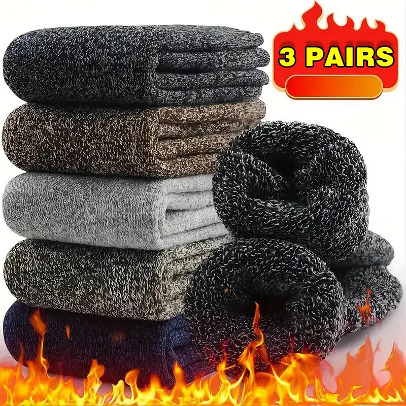 3 Pairs Winter Warm Thick Towel bottom Man Socks Wool Male Socks Slipper Socks Merino Wool Socks Against Cold Snow Socks 39-44