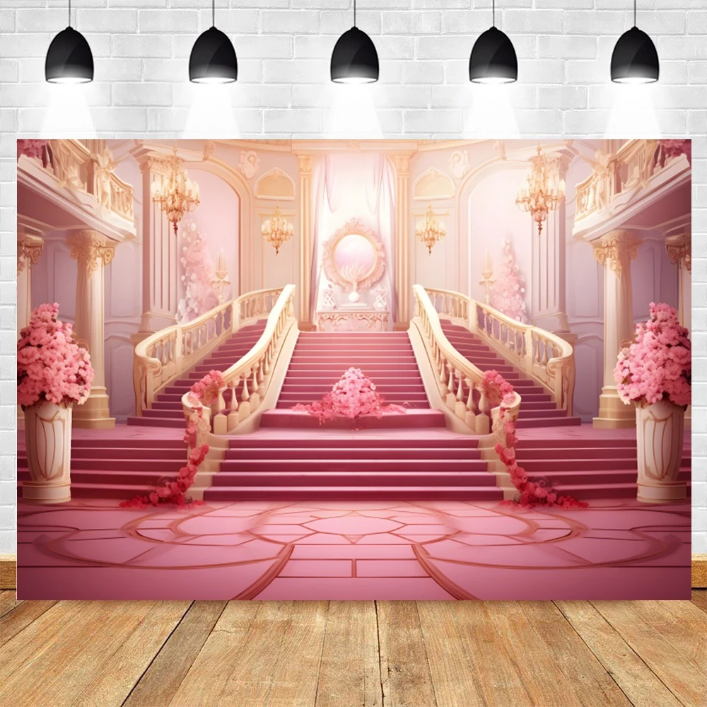 Pink Castle Backdrop Palace Interior Scene Princess Birthday Party Bride Portrait Wedding Photography Background Photostudio